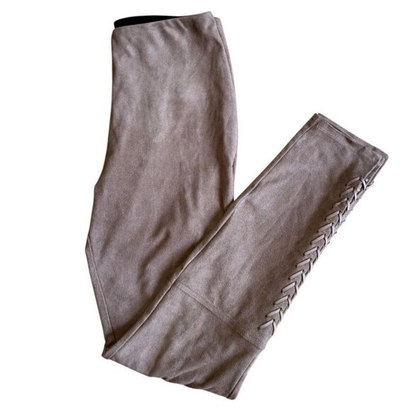 LYSSÉ Womens High Waist Vegan Suede Taupe Braided Leggings Size Small - Picture 2 of 8